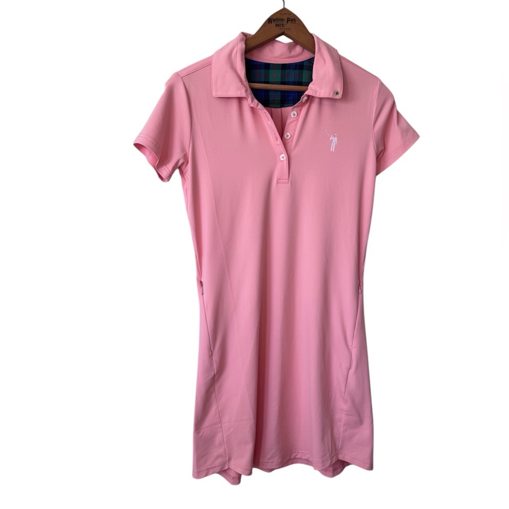 William Murray Classic Polo Dress Peachy-Pink Tartan Collar Golf